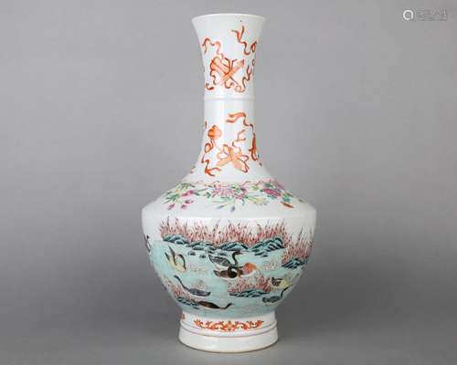 CHINESE PORCELAIN FAMILLE ROSE DUCK AND FLOWER VASE