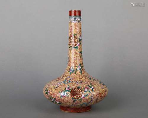 CHINESE PORCELAIN FAMILLE ROSE FLOWER LONG NECK VASE