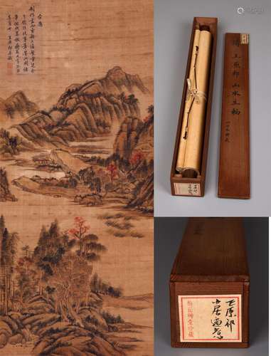 CHINESE SCROLL PAINTING OF MOUNTAIN VIEWS SIGNED BY WANG YUA...