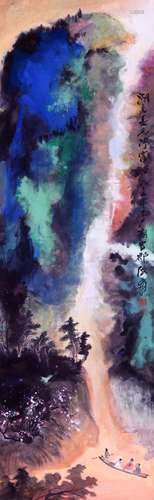 CHINESE SCROLL PAINTING OF MOUNTAIN VIEWS SIGNED BY ZHANG DA...