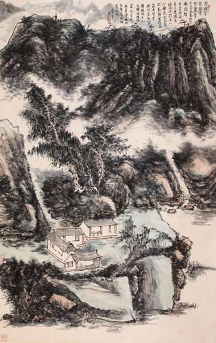 CHINESE SCROLL PAINTING OF MOUNTAIN VIEWS SIGNED BY HUANG BI...