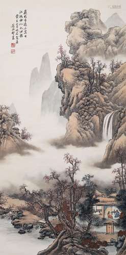 CHINESE SCROLL PAINTING OF MOUNTAIN VIEWS SIGNED BY QIKUN