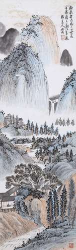 CHINESE SCROLL PAINTING OF MOUNTAIN VIEWS SIGNED BY CHEN SHI...