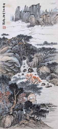 CHINESE SCROLL PAINTING OF MOUNTAIN VIEWS SIGNED BY XIAOSUN