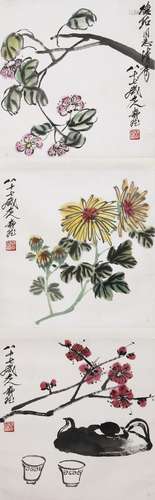 CHINESE SCROLL PAINTING OF FLOWER SIGNED BY WANG SENRAN