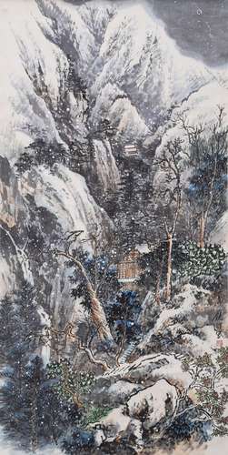 CHINESE SCROLL PAINTING OF MOUNTAIN VIEWS SIGNED BY WU JINGD...