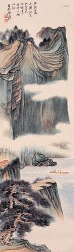 CHINESE SCROLL PAINTING OF MOUNTAIN VIEWS SIGNED BY ZHANG DA...