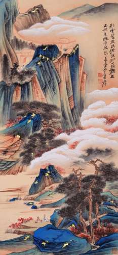 CHINESE SCROLL PAINTING OF MOUNTAIN VIEWS SIGNED BY ZHANG DA...