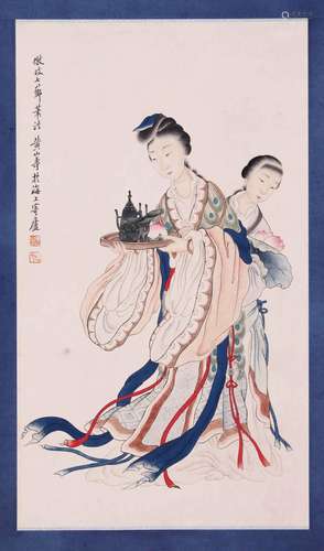 CHINESE SCROLL PAINTING OF BEAUTY WITH WINE SIGNED BY HUANG ...