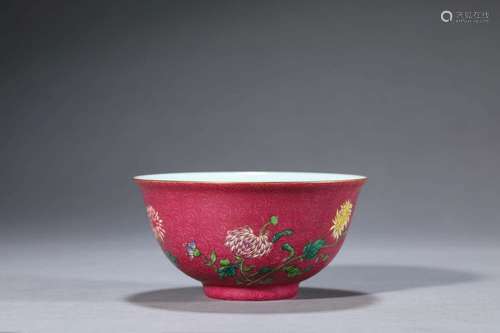 A RUBY-GLAZED FAMILLE-ROSE BOWL.MARK OF QIANLONG