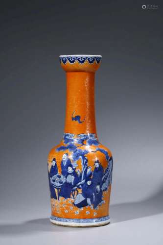 A COPPER-RED GROUND BLUE AND WHITE VASE.MARK OF KANGXI