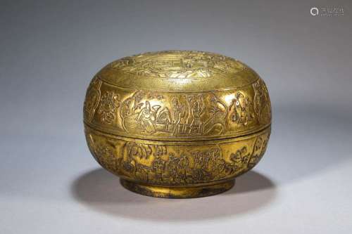 A GILT-BRONZE BOX AND COVER.QING DYNASTY