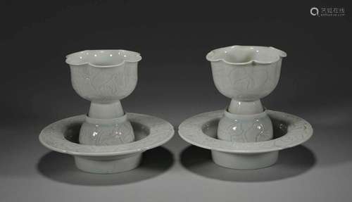 A PAIR 0F QINGBAI-GLAZED STEM-BOWLS