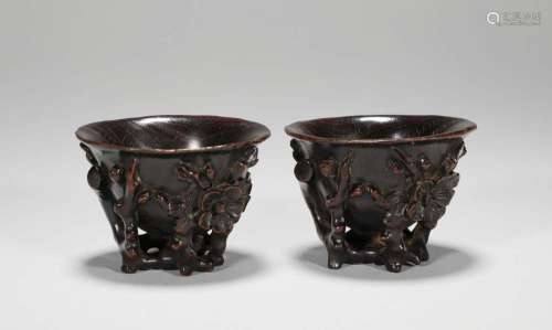 A PAIR OF CARVED HUANGHUALI CUPS