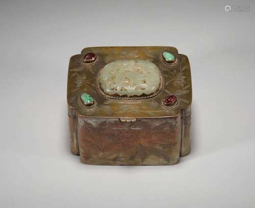 A JADE INLAID BRONZE BOX