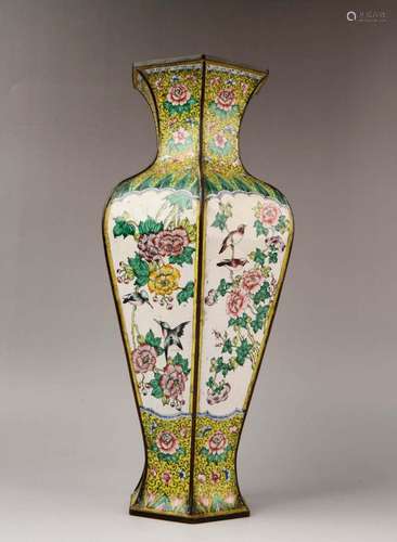 A PAINTED  ENAMEL BRONZE VASE