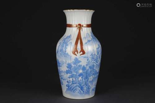 A BLUE AND WHITE GILT-DECORATED VASE.MARK OF QIANLONG