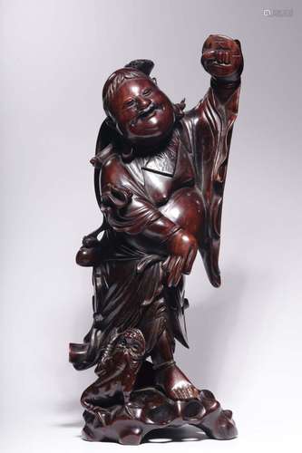 A ROSEWOOD CARVING OF LIUHAI