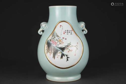 A CELADON-GROUND FAMILLE-ROSE JUN.MARK OF QIANLONG