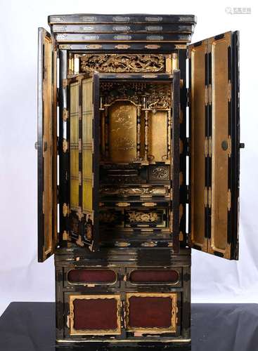 A GILT DECORATED WOOD ALTAR