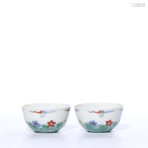 A PAIR OF DOUCAI CUPS.MARK OF CHENGHUA