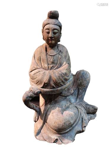 A WOOD CARVING OF GUANYIN