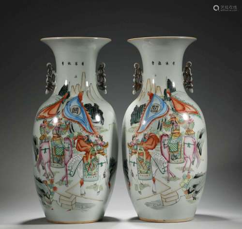 A PAIR OF LARGE FAMILLE-ROSE VASES