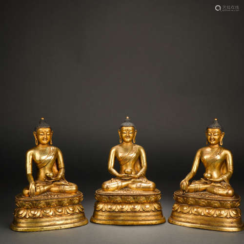 銅鎏金三世釋迦牟尼佛造像