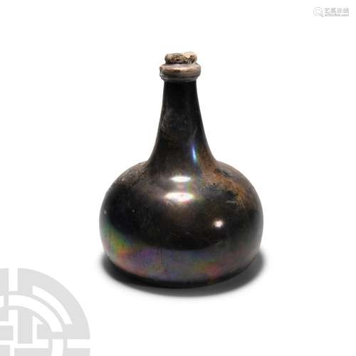 Tudor Period Glass Onion Bottle with Wine