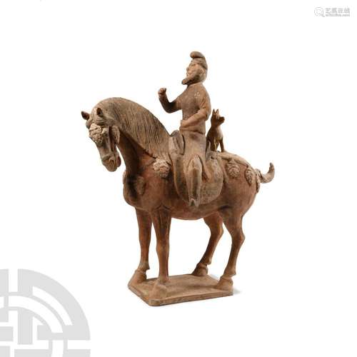 Chinese Tang Ceramic Horse and Rider with Dog