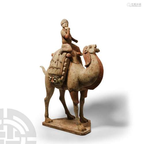 Chinese Tang Terracotta Camel with Rider