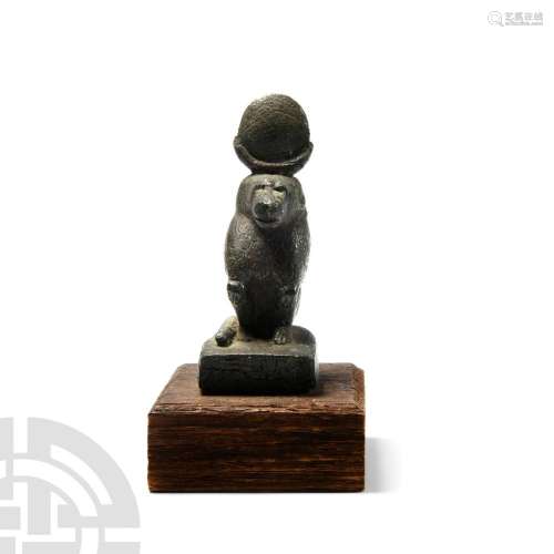 Egyptian Bronze Statuette of Thoth with Hieroglyphs to the B...