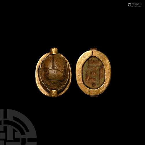 Egyptian Gold Mounted Hardstone Scarab