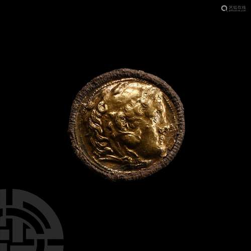 Greek Gold-Foiled Alexander the Great Coin Brooch