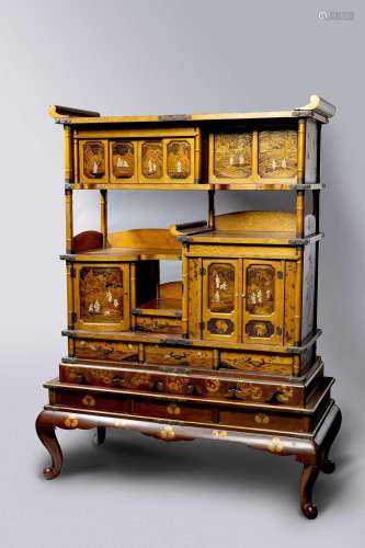 A GOOD JAPANESE TWO-PART GOLD LACQUER SHODANA (DISPLAY CABIN...
