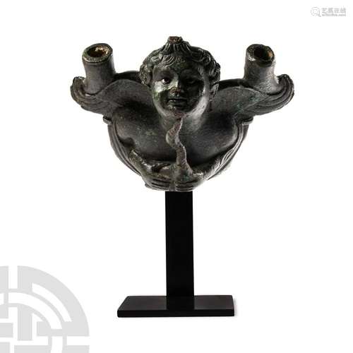 Roman Bronze Eros Cradling Goose Applique