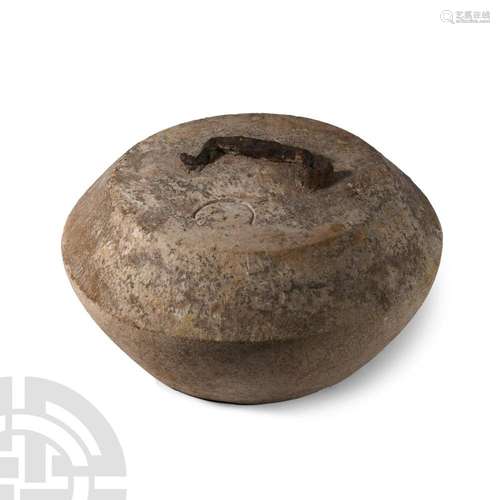 Large Roman Stone Centenarius Weight with Handle