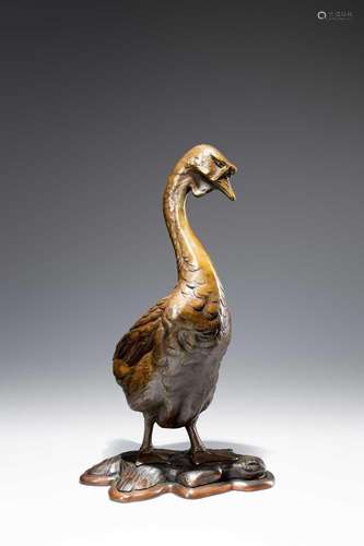 A MASSIVE JAPANESE BRONZE TOKYO SCHOOL OKIMONO OF A GOOSE BY...