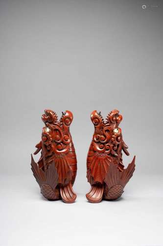 A PAIR OF JAPANESE LACQUER MODELS OF SHACHIHOKO MEIJI ERA, 1...