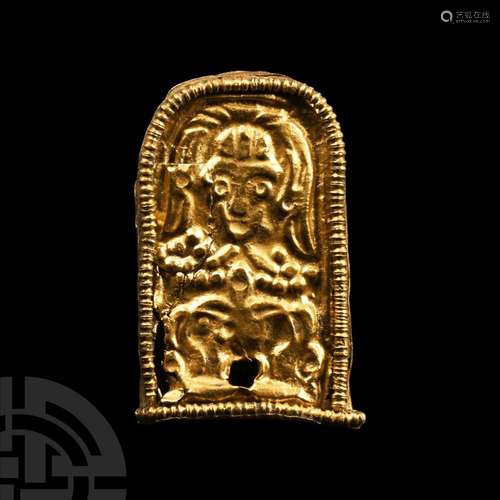 Byzantine Gold Strap End with Facing Figure