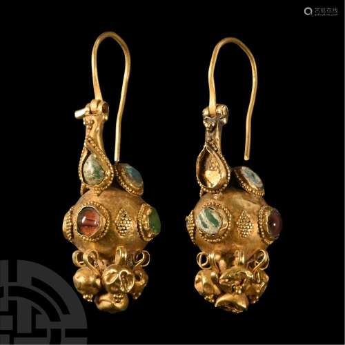 Byzantine Inlaid Gold Earrings