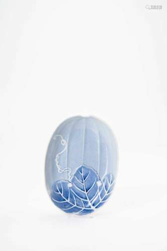 A JAPANESE BLUE AND WHITE MELON-SHAPED DISH POSSIBLY EDO, 18...