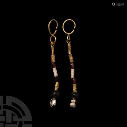 Western Asiatic Gold Bead Drop Earrings