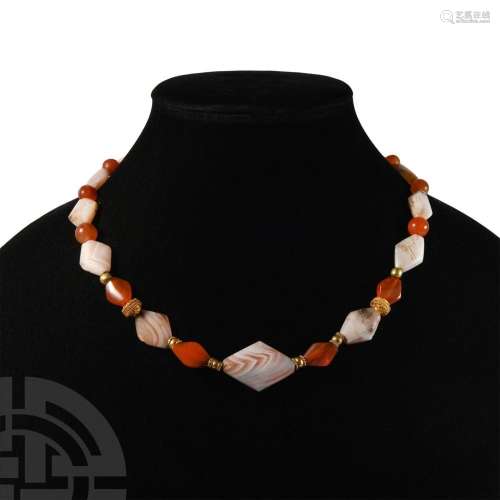 Western Asiatic Carnelian, Agate and Gold Bead Necklace