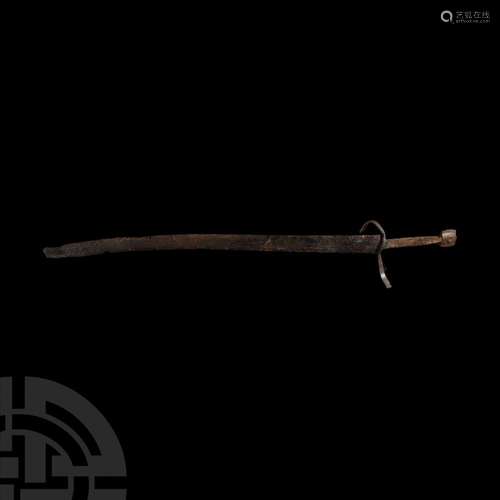 Medieval Iron Schiavonesca Type Sword with Latten Inlaid Cro...