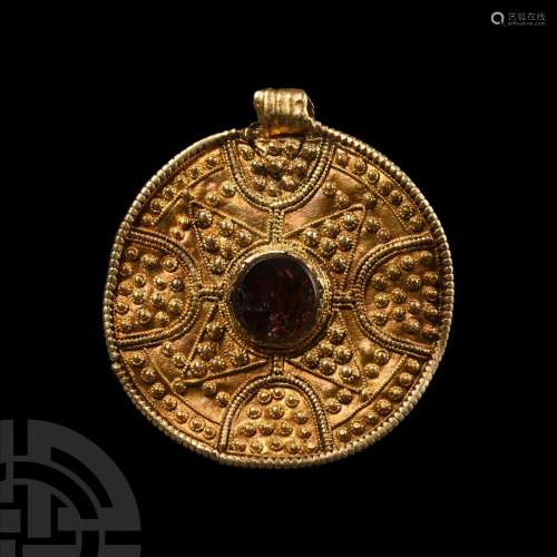 Early Saxon Gold Disc Pendant of Possibly Christian Design