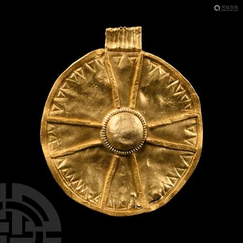 Saxon Gold Disc Pendant with Expanding Cross