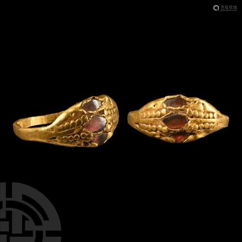Merovingian Gold Filigree Ring with Garnets