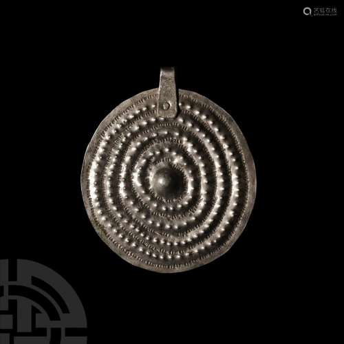 Large Viking Silver Pendant with Concentric Circle Design