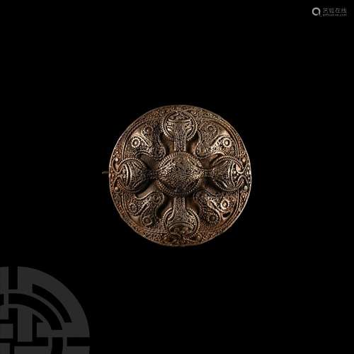 Viking Silver Filigree Brooch with Cross and Beast Heads